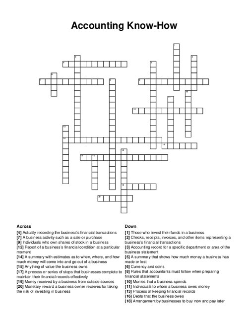 Accounting Know-How Crossword Puzzle