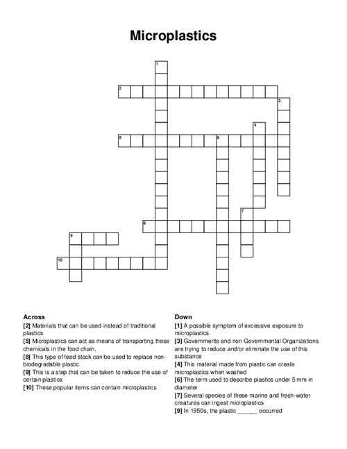 Microplastics Crossword Puzzle