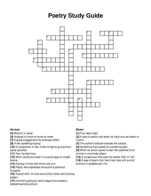 Poetry Study Guide Crossword Puzzle