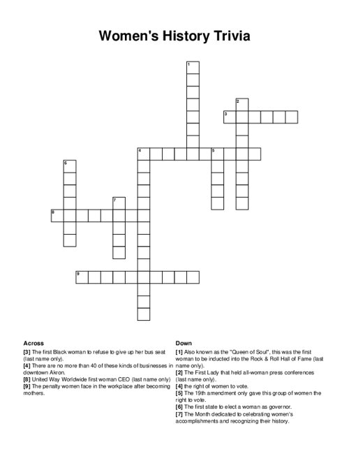 Womens History Trivia Crossword Puzzle