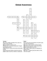 Global Awareness crossword puzzle