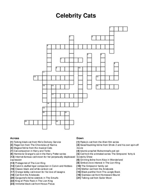 Celebrity Cats Crossword Puzzle