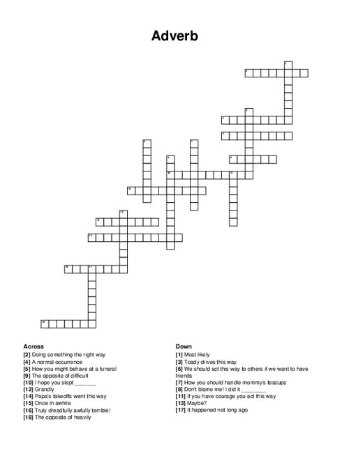 Adverb Crossword Puzzle