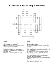 Character & Personality Adjectives crossword puzzle