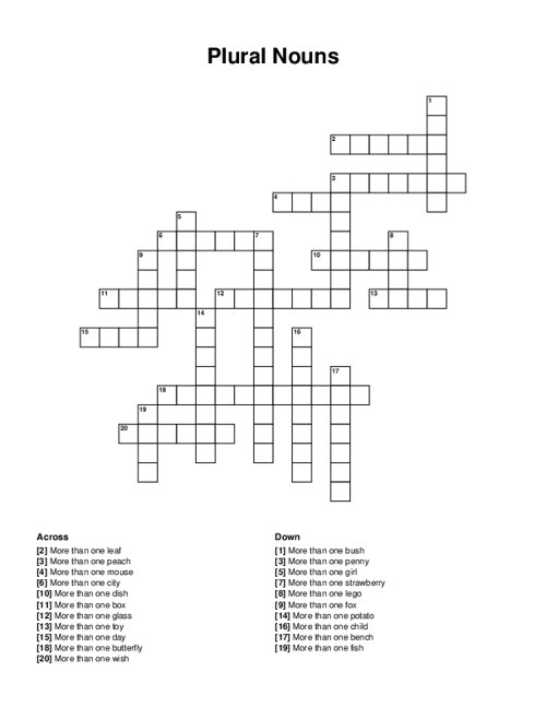 Plural Nouns Crossword Puzzle