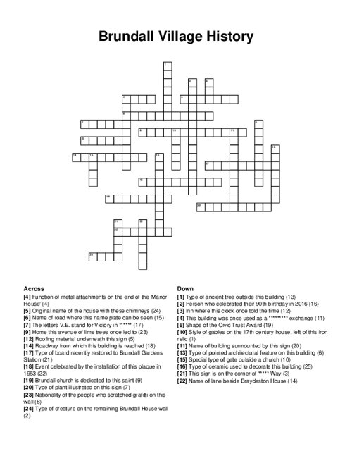 Brundall Village History Crossword Puzzle