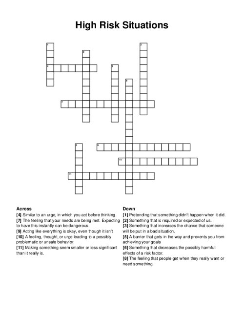 High Risk Situations Crossword Puzzle