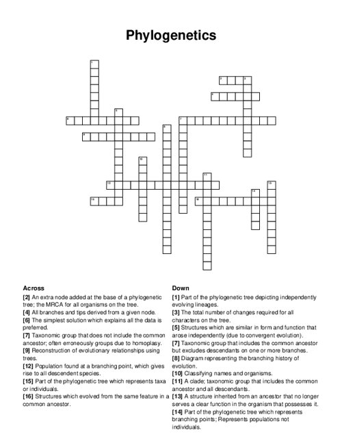 Phylogenetics Crossword Puzzle