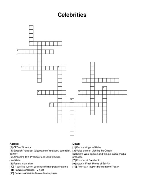 Celebrities Crossword Puzzle