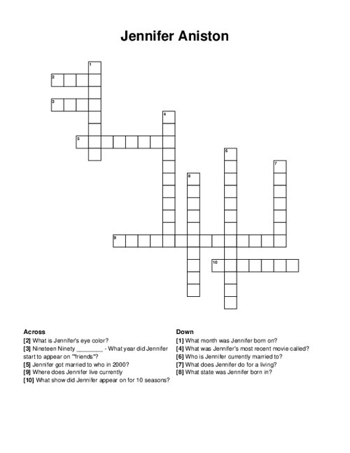Jennifer Aniston Crossword Puzzle