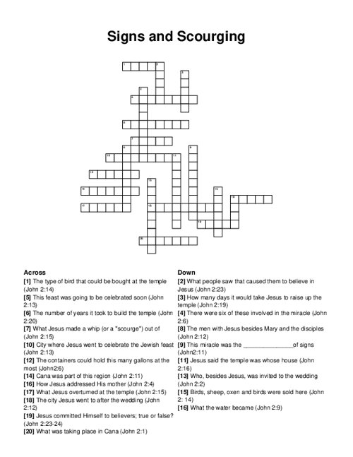 Signs and Scourging Crossword Puzzle