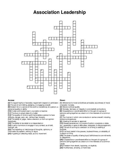 Association Leadership Crossword Puzzle