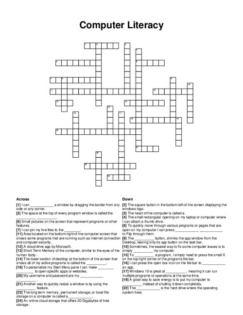 Computer Literacy Crossword Puzzle