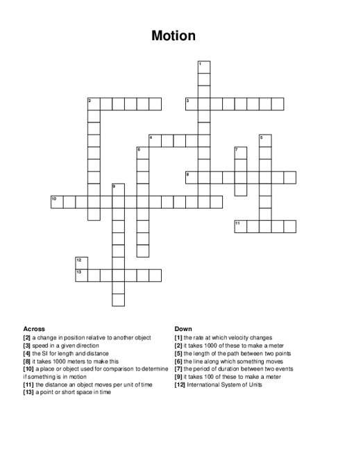 Motion Crossword Puzzle