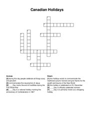 Canadian Holidays crossword puzzle