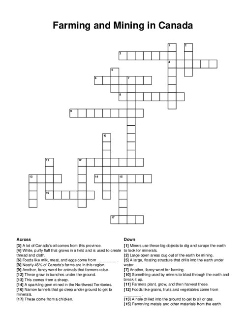Farm Equipment Crossword Puzzle