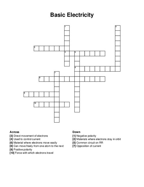 Basic Electricity Crossword Puzzle