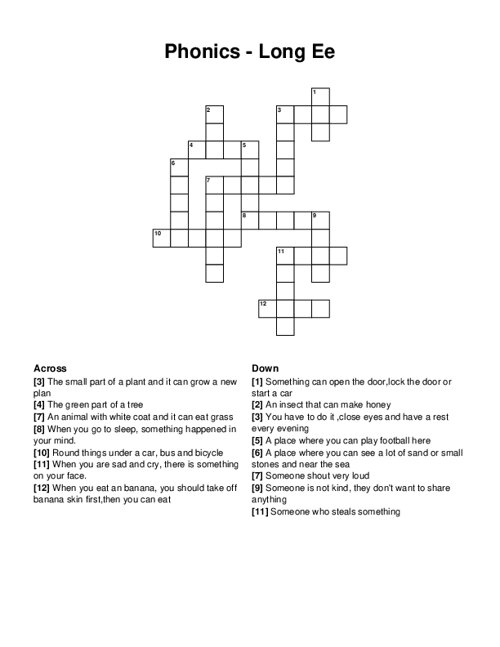Phonics - Long Ee Crossword Puzzle