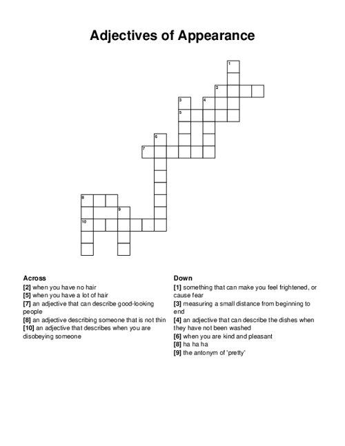 Adjectives of Appearance Crossword Puzzle