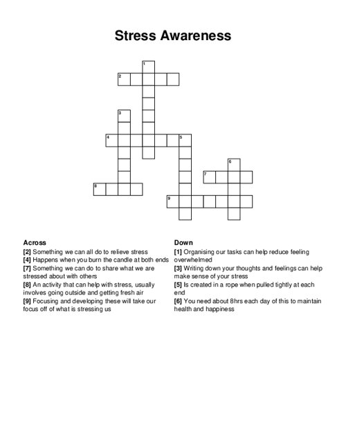 Stress Awareness Crossword Puzzle