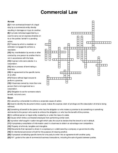 Commercial Law Crossword Puzzle