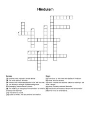 Hinduism crossword puzzle