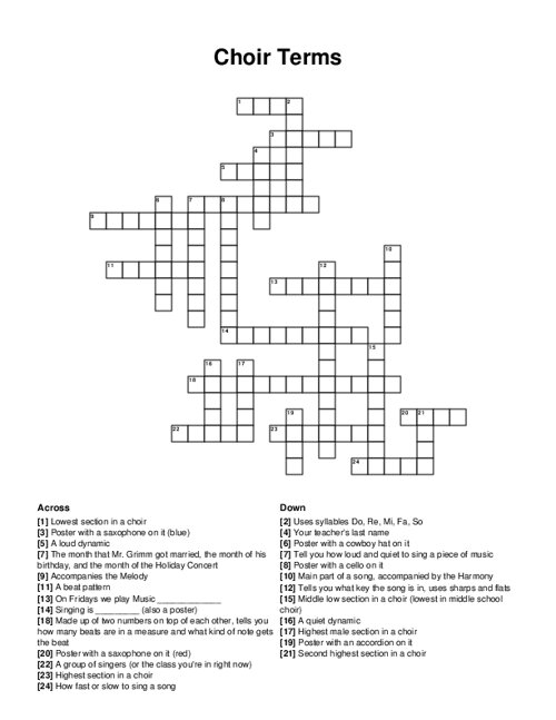 Choir Terms Crossword Puzzle