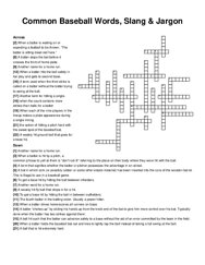 Common Baseball Words, Slang & Jargon crossword puzzle