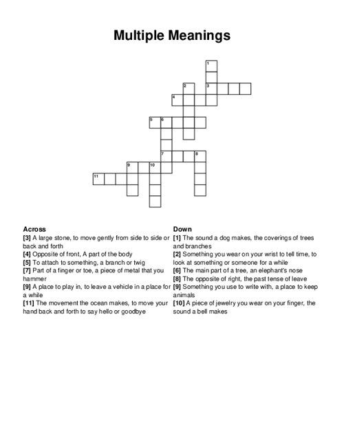 Multiple Meanings Crossword Puzzle