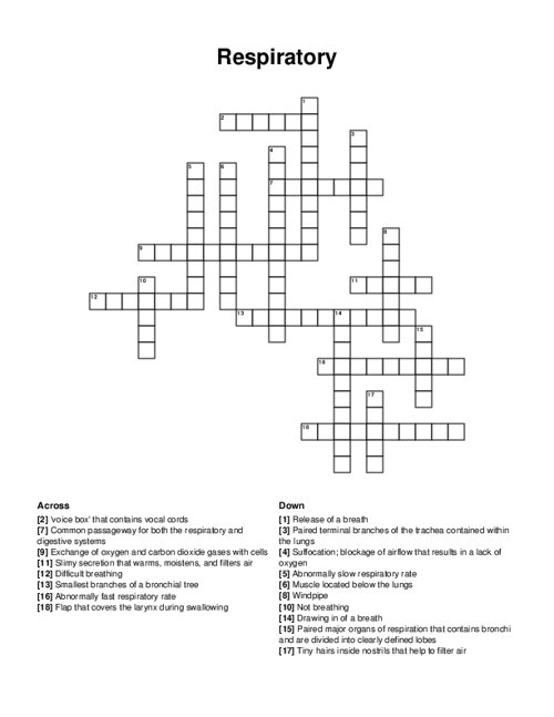 Respiratory Crossword Puzzle