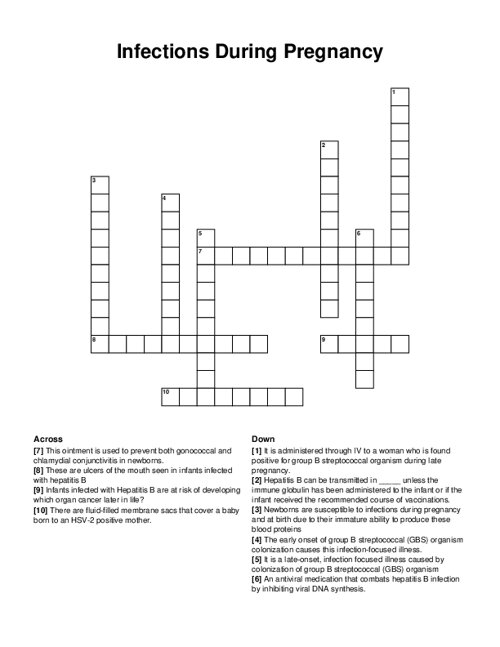 Infections During Pregnancy Crossword Puzzle
