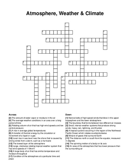Atmosphere, Weather & Climate Crossword Puzzle