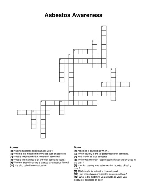 Asbestos Awareness Crossword Puzzle