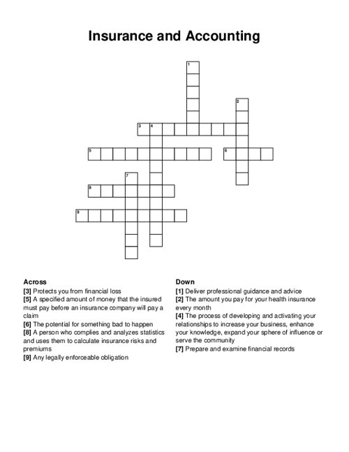 Insurance and Accounting Crossword Puzzle