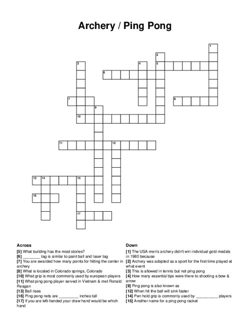 Archery / Ping Pong Crossword Puzzle