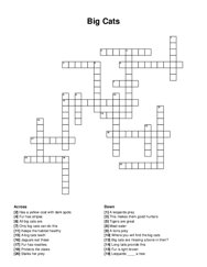 Big Cats crossword puzzle