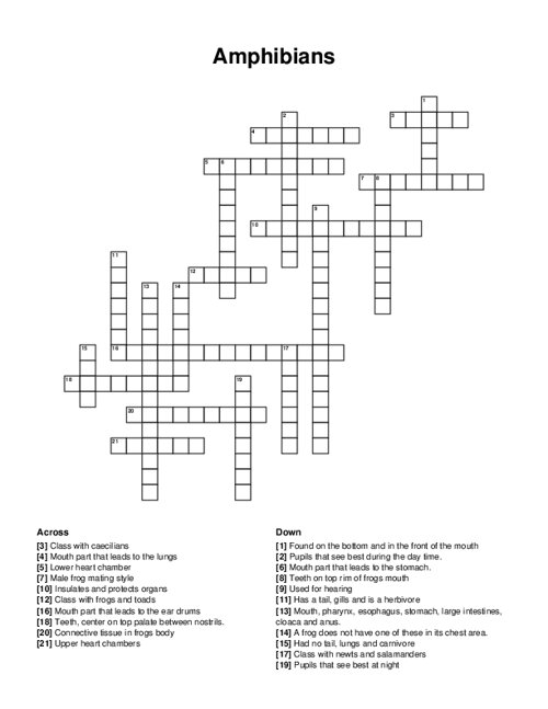 Amphibians Crossword Puzzle