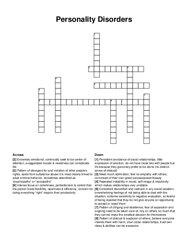 Personality Disorders crossword puzzle