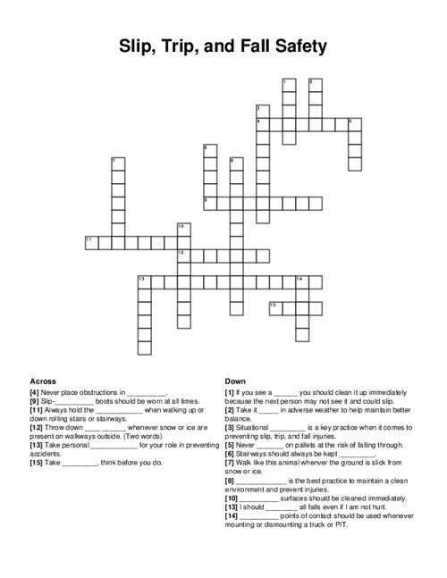 Slip, Trip, and Fall Safety Crossword Puzzle