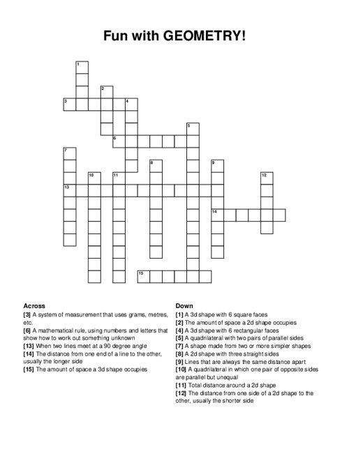 Fun with GEOMETRY! Crossword Puzzle