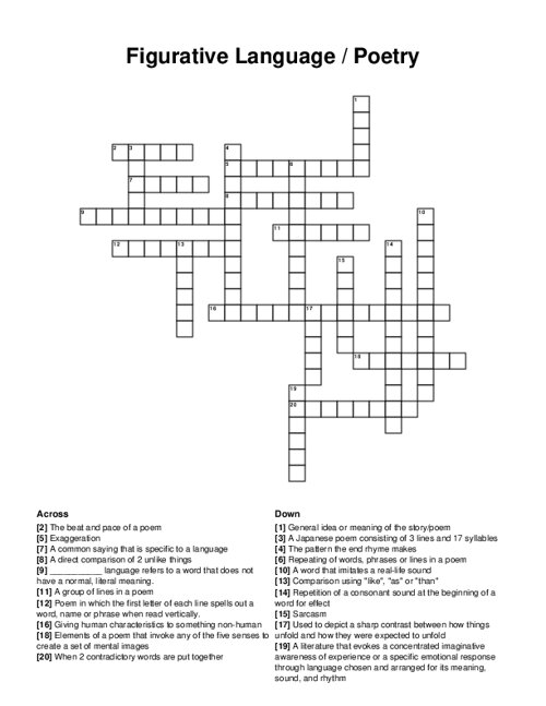 Figurative Language / Poetry Crossword Puzzle