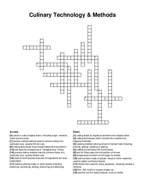 Culinary Technology & Methods Crossword Puzzle