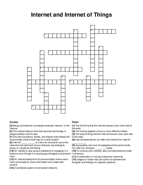 Internet and Internet of Things Crossword Puzzle