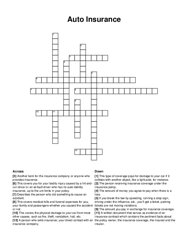 Auto Insurance crossword puzzle
