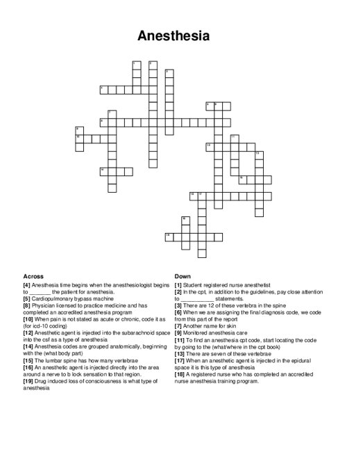 Anesthesia Crossword Puzzle