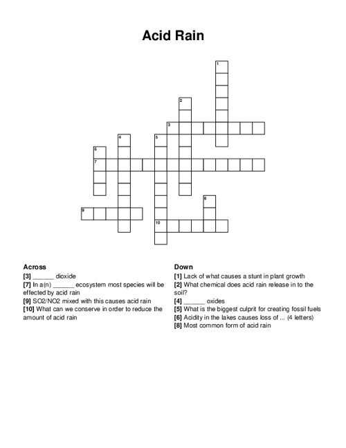 Acid Rain Crossword Puzzle