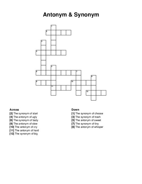Antonym & Synonym Crossword Puzzle