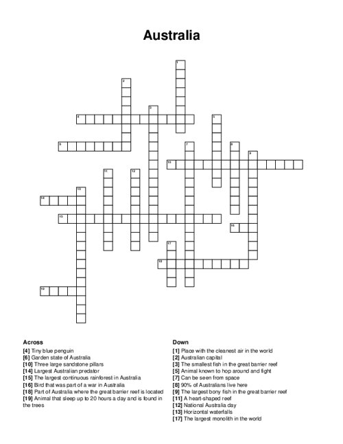 Australia Crossword Puzzle