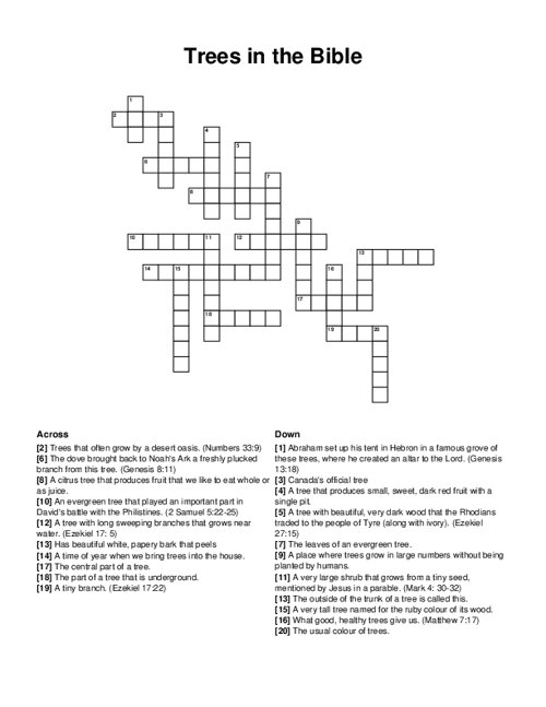 Trees in the Bible Crossword Puzzle