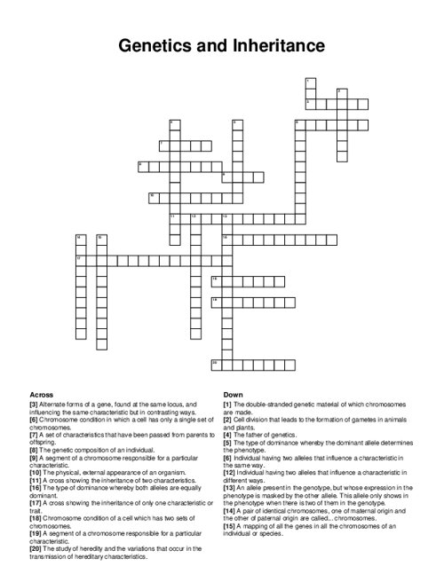 Genetics and Inheritance Crossword Puzzle